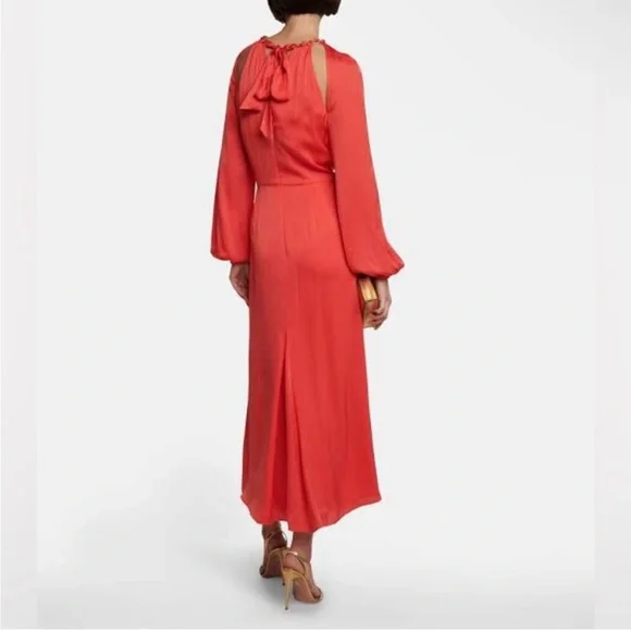 VERONICA BEARD Fay La Chain-detail Dress In Papaya Long Sleeve Size 4 NWOT - Picture 5 of 13